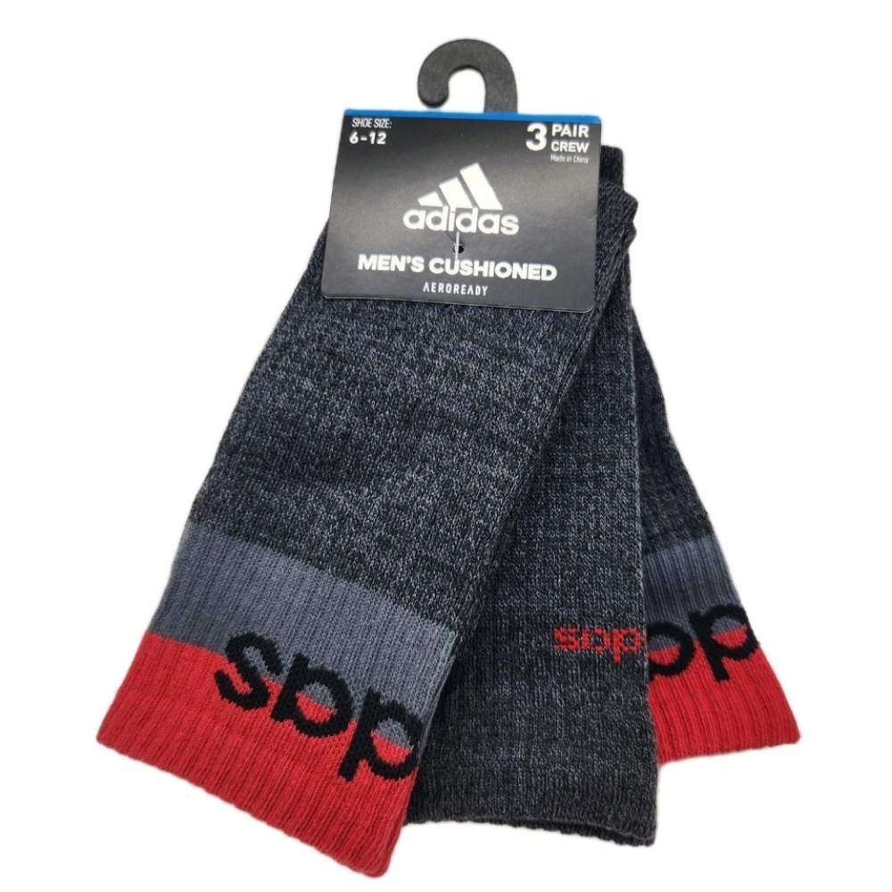 Adidas Men's Cushioned Crew Socks - Gray and Red